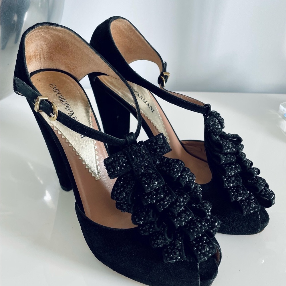 Emporio Armani Black Swarovski Crystals Suede Pumps